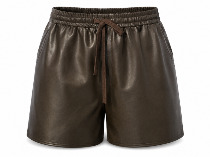 Women’s Leather Look Drawstring Shorts Dark Brown | B2B Low MOQ