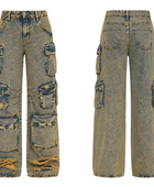 Custom Cargo Pants Tan Blue Acid Wash B2B Low MOQ Manufacturer