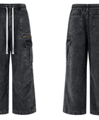 Custom Drawstring Cargo Pants Black Acid Wash B2B Low MOQ Manufacturer