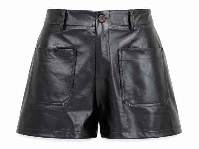 Women’s Faux Leather Patch Pocket Shorts Black | B2B Low MOQ