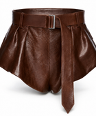 Women’s Leather Flared Shorts Brown with Belted Waist | B2B Low MOQ