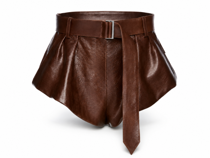 Women’s Leather Flared Shorts Brown with Belted Waist | B2B Low MOQ