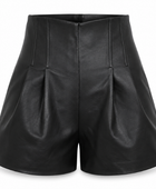Women’s Faux Leather Pleated Shorts Black | B2B Low MOQ