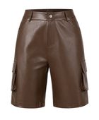Women’s Faux Leather Cargo Bermuda Shorts Brown | B2B Low MOQ