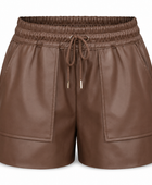 Women’s Leather Drawstring Shorts Brown with Patch Pockets | B2B Low MOQ