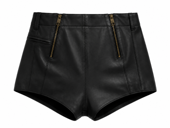 Women’s Leather Zipper Mini Shorts Black | B2B Low MOQ front design preview