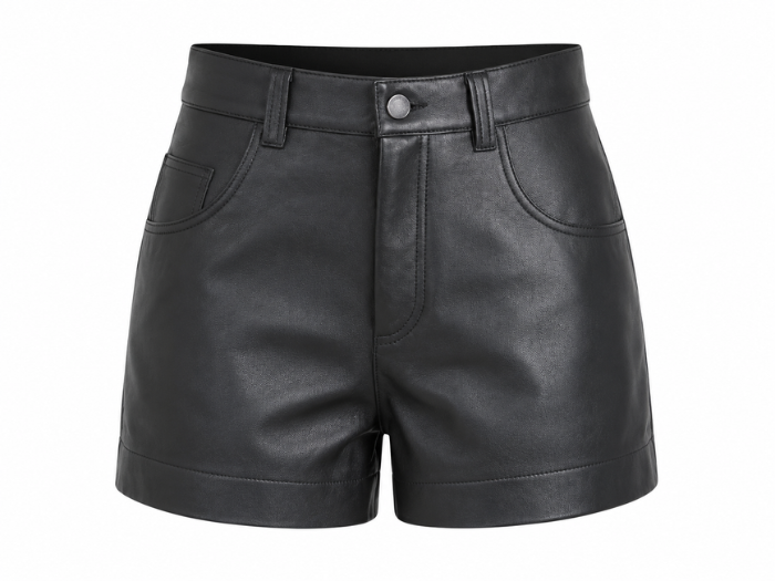 Women’s Leather Tailored Shorts Black with Back Patch Pockets | B2B Low MOQ front design preview