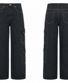 Custom Wide-Leg Cargo Pants Black Contrast Stitch B2B