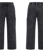 Custom Black Acid Wash Drawstring Cargo Pants Wholesale