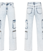 B2B Light Blue Acid Wash Denim Cargo Pants Low MOQ Manufacturer