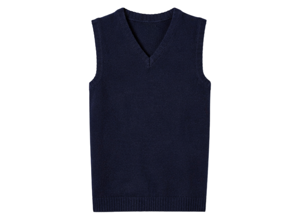 School V-Neck Sweater Vest Navy Blue | B2B Low MOQ Wholesale Manufacturer front design preview