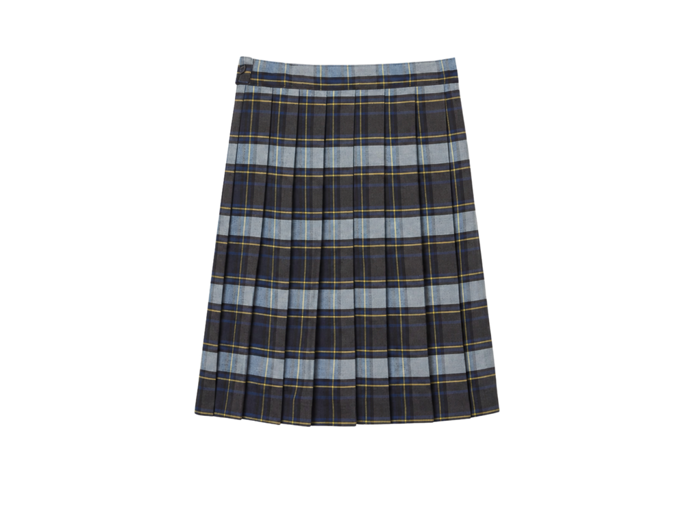 School At-The-Knee Plaid Pleated Skirt Charcoal Grey White Olive | B2B Low MOQ Wholesale front design preview