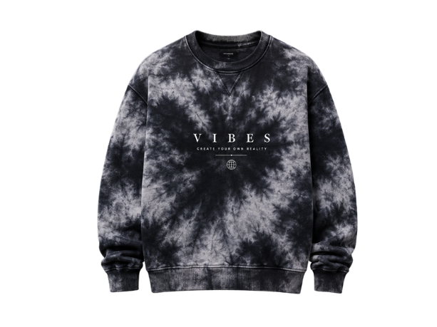 Tie Dye Crewneck Sweatshirt Black and Grey Graphic Design | B2B Low MOQ