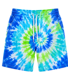 Tie Dye Drawstring Shorts Blue Aqua Green and White Spiral Design | B2B Low MOQ