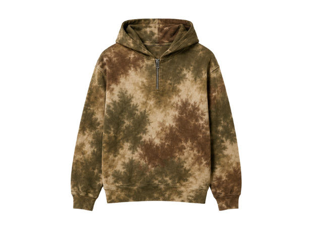 Tie Dye Half Zip Hoodie Olive Brown and Beige All Over Design | B2B Low MOQ front design preview