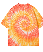 Tie Dye Drop Shoulder T Shirt Orange Yellow and Coral Spiral Design | B2B Low MOQ