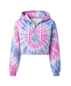 Tie Dye Cropped Pullover Hoodie Pastel Pink Blue and Lavender Spiral Design | B2B Low MOQ