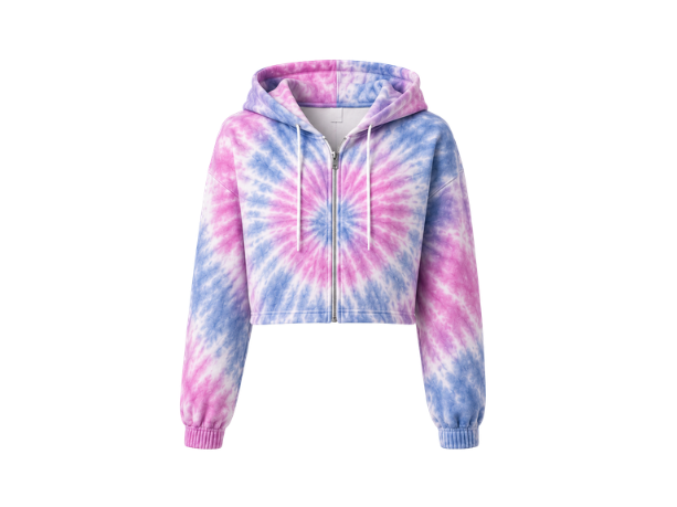 Tie Dye Cropped Pullover Hoodie Pastel Pink Blue and Lavender Spiral Design | B2B Low MOQ