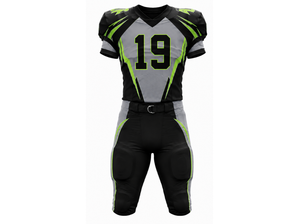 Wholesale Black and Lime Green American Football Uniform Set – Polyester front design preview