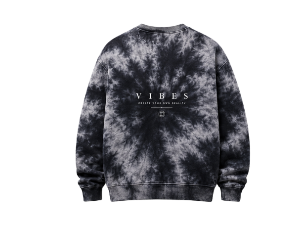 Tie Dye Crewneck Sweatshirt Black and Grey Graphic Design | B2B Low MOQ