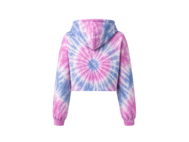 Tie Dye Cropped Pullover Hoodie Pastel Pink Blue and Lavender Spiral Design | B2B Low MOQ