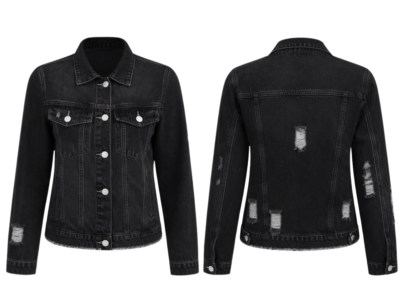 Wholesale Custom Black Cropped Denim Jacket Manufacturer Private Label Distressed Jean Jacket