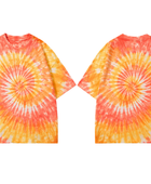 Tie Dye Drop Shoulder T Shirt Orange Yellow and Coral Spiral Design | B2B Low MOQ