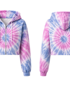 Tie Dye Cropped Pullover Hoodie Pastel Pink Blue and Lavender Spiral Design | B2B Low MOQ