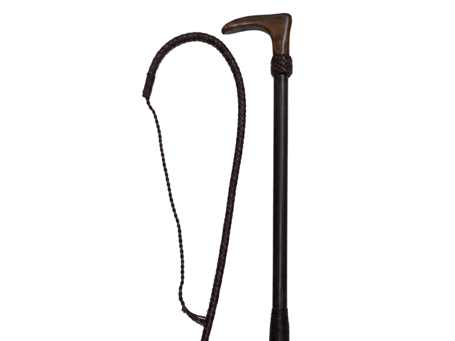 Curved Handle Hunting Leather Whip – Black Brown | B2B Low MOQ