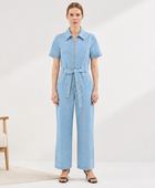Wholesale Custom Light Blue Denim Jumpsuit Manufacturer Private Label Zip Front Coverall