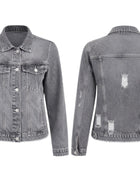 Wholesale Custom Grey Cropped Denim Jacket Manufacturer  Private Label Distressed Jean Jacket