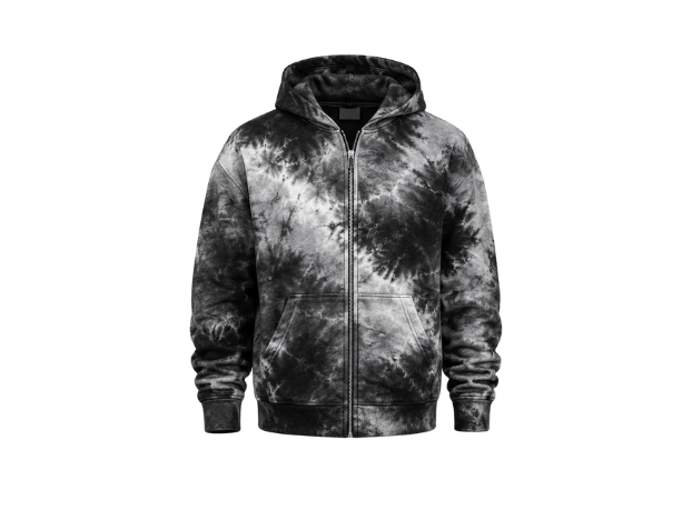 Tie Dye Full Zip Hoodie Black Grey and White All Over Design | B2B Low MOQ