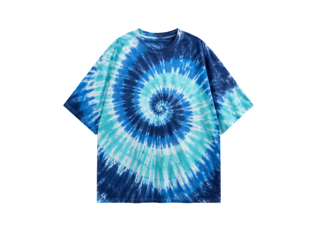 Tie Dye Drop Shoulder T Shirt Blue Aqua and White Spiral Design | B2B Low MOQ