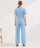 Wholesale Custom Light Blue Denim Jumpsuit Manufacturer Private Label Zip Front Coverall