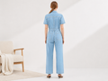 Wholesale Custom Light Blue Denim Jumpsuit Manufacturer Private Label Zip Front Coverall