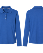 School Long Sleeve Fitted Picot Collar Polo Royal Blue | B2B Low MOQ Wholesale