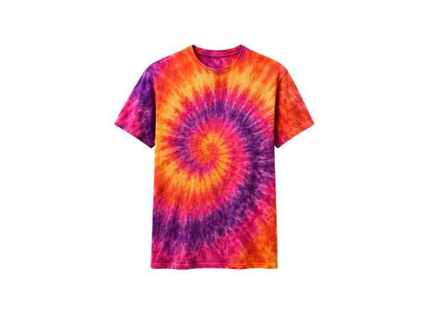 Tie Dye T Shirt Orange Purple and Pink Spiral Design | B2B Low MOQ front design preview
