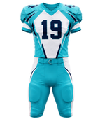 Wholesale Aqua and White American Football Uniform Set – Polyester Jersey & Pants