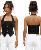 Wholesale Custom Black Denim Halter Vest Manufacturer Private Label Backless Crop Top