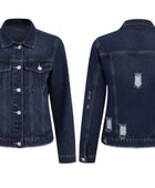 Wholesale Custom Dark Navy Cropped Denim Jacket Manufacturer Private Label Distressed Jean Jacket