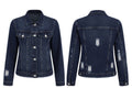 Wholesale Custom Dark Navy Cropped Denim Jacket Manufacturer Private Label Distressed Jean Jacket