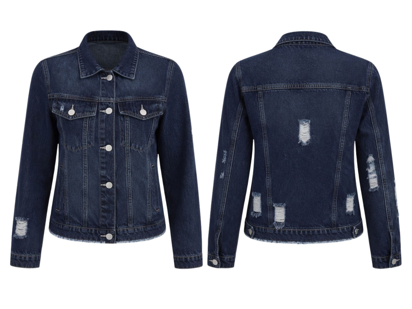 Wholesale Custom Dark Navy Cropped Denim Jacket Manufacturer Private Label Distressed Jean Jacket