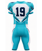 Wholesale Aqua and White American Football Uniform Set – Polyester Jersey & Pants