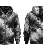 Tie Dye Full Zip Hoodie Black Grey and White All Over Design | B2B Low MOQ