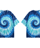 Tie Dye Drop Shoulder T Shirt Blue Aqua and White Spiral Design | B2B Low MOQ