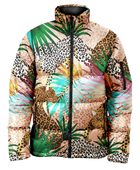 Tropical Wildlife-Print Sublimated Puffer Jacket – Beige, Green, Aqua and Pink | B2B Low MOQ