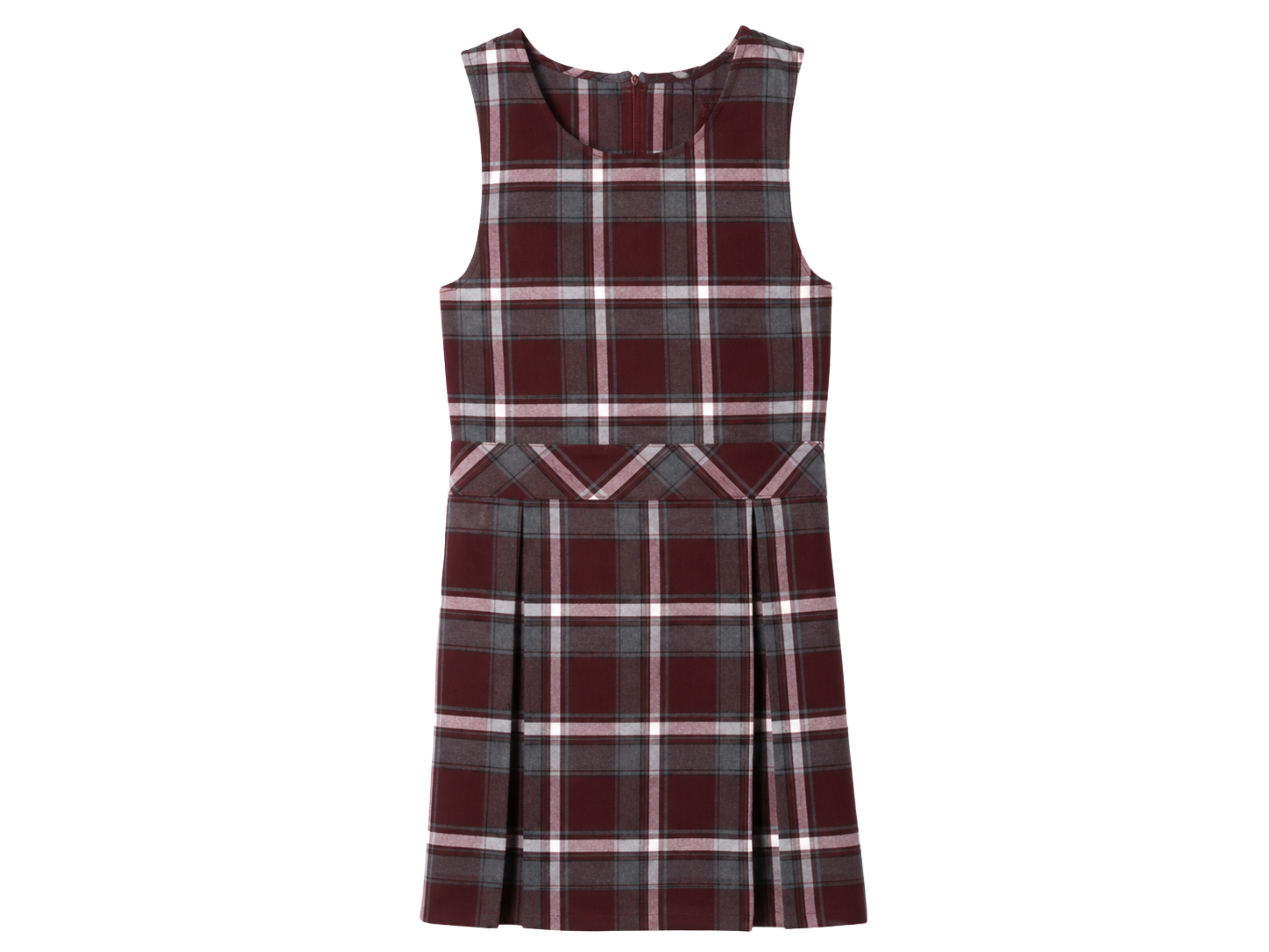 School Plaid Box Pleat Jumper Burgundy Grey White | B2B Low MOQ Wholesale