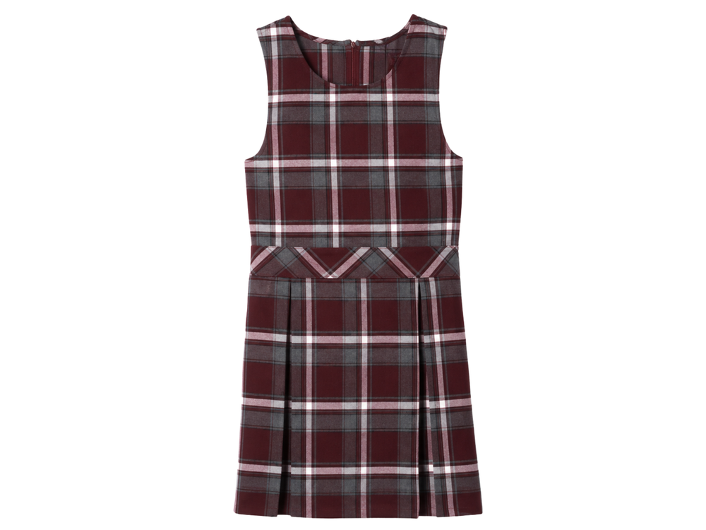 School Plaid Box Pleat Jumper Burgundy Grey White | B2B Low MOQ Wholesale front design preview