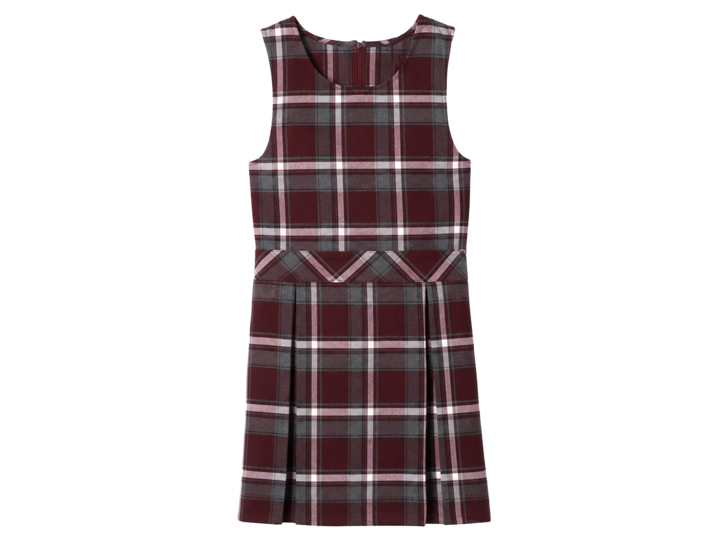 School Plaid Box Pleat Jumper Burgundy Grey White | B2B Low MOQ Wholesale