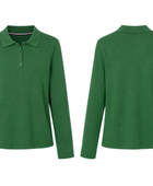 School Long Sleeve Fitted Picot Collar Polo Forest Green | B2B Low MOQ Wholesale
